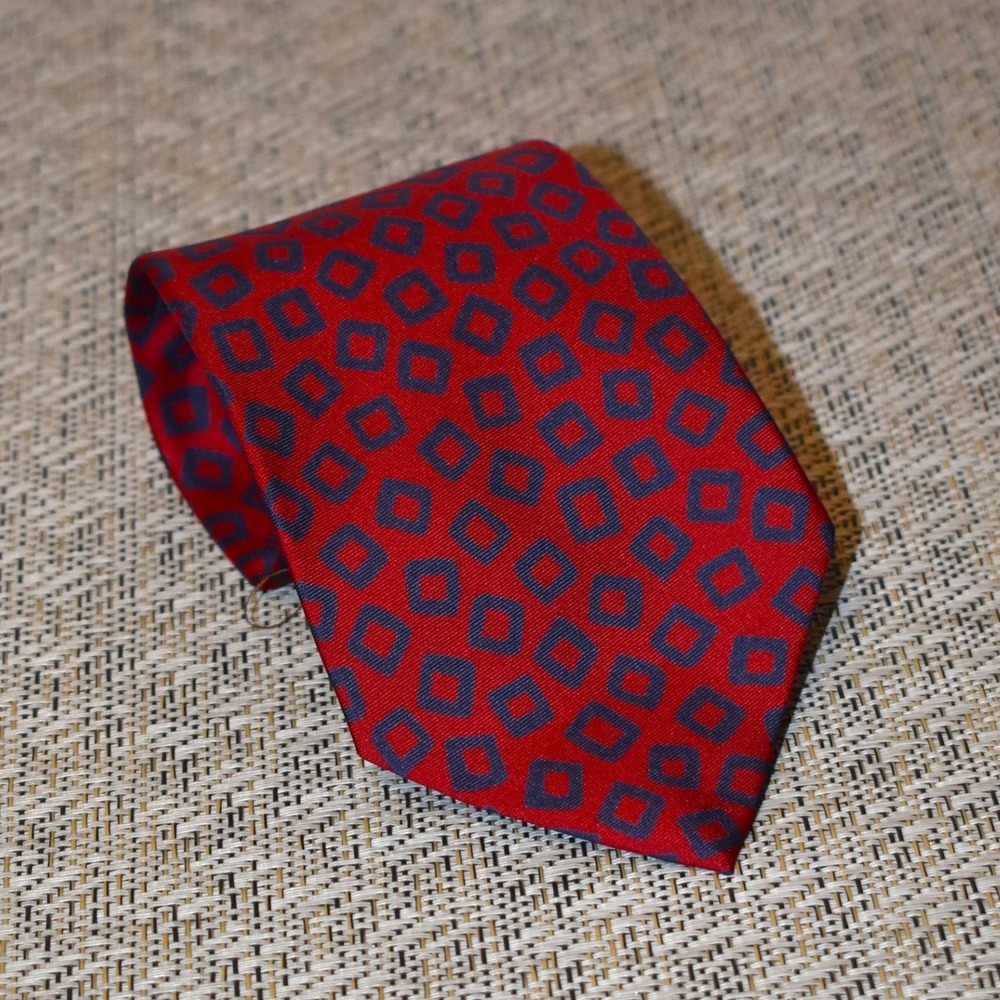 Abercrombie & Fitch Tie Mens OS Red Navy Blue Excellent Geometric Square Pattern